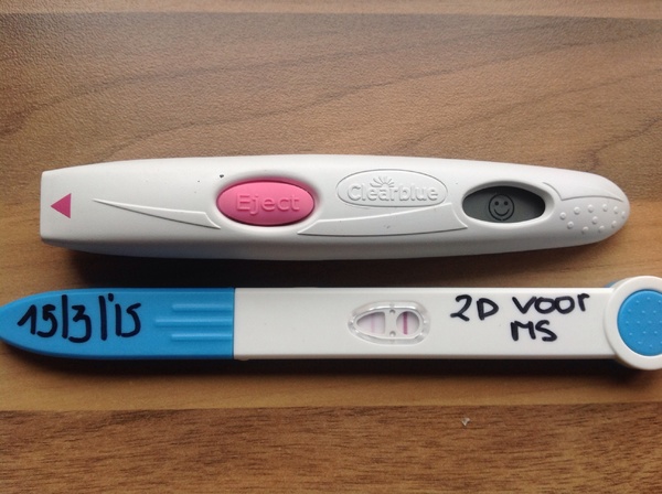 Hier 2 dagen voor nod duidelijk een positieve zwangerschapstest.
Zelf mijn ovulatie test is positief